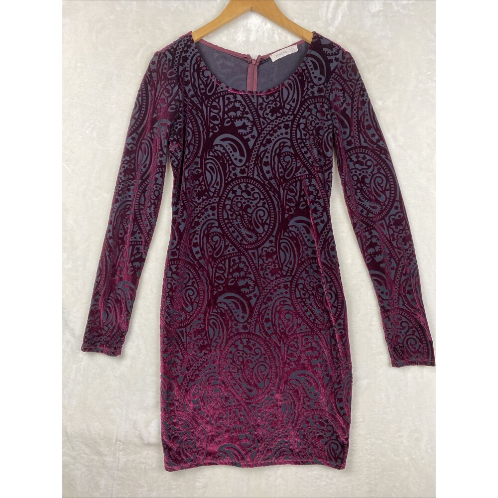 Rokoko Sheath Dress Womens Large Maroon Velvet Burnout Whismigoth Boho Hippie